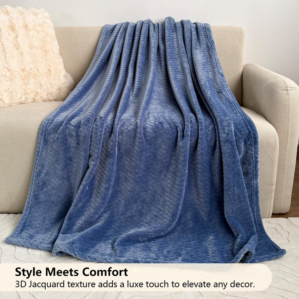 Kingcason Hoomly Soft Fleece Throw Blanket for AC Room, Soft Lightweight Flannel Blanket for Couch Travel Bed, Cozy Breathable Decor Gifts for Women & Men, Machine Washable, Denim Blue, 60x80 Inches