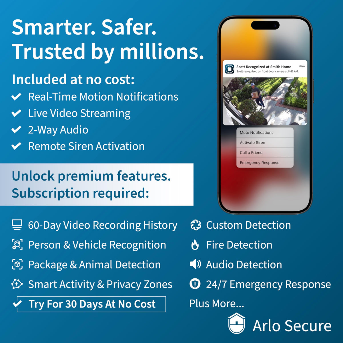 Arlo Pro Security Camera 2K HDR 5th Gen - Wireless Outdoor Camera, Rechargeable Removeable Battery, Event Captions, Emergency Response, 1-Month Trial of Secure Plan, 3 Cam, White