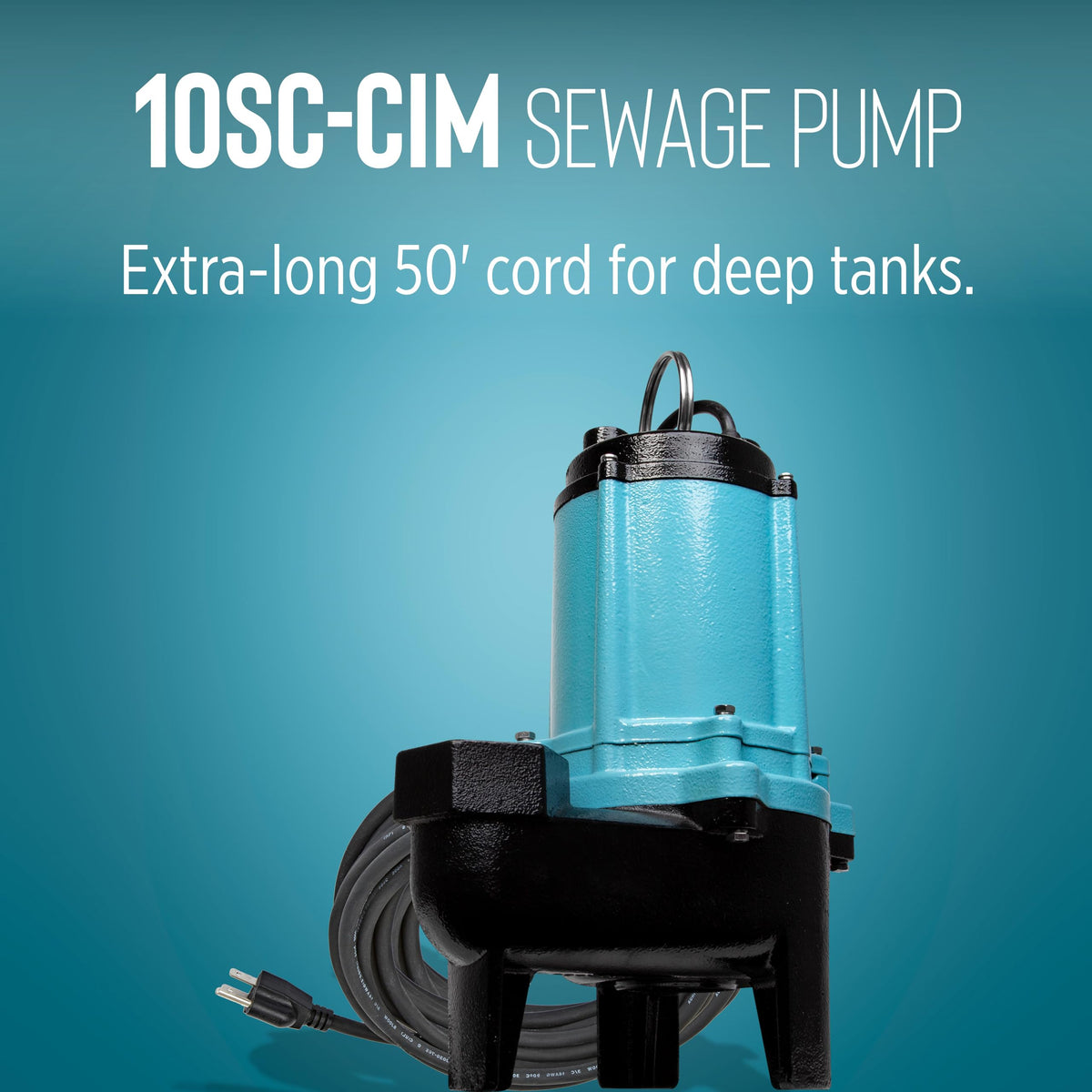 Little Giant 10SC-CIM, 115-Volt, 7200 GPH, 1/2 HP Manual Cast Iron Sewage/Effluent Pump (No Switch) with 2-Inch FNPT Discharge and 50-Ft. Cord, Blue, 511434