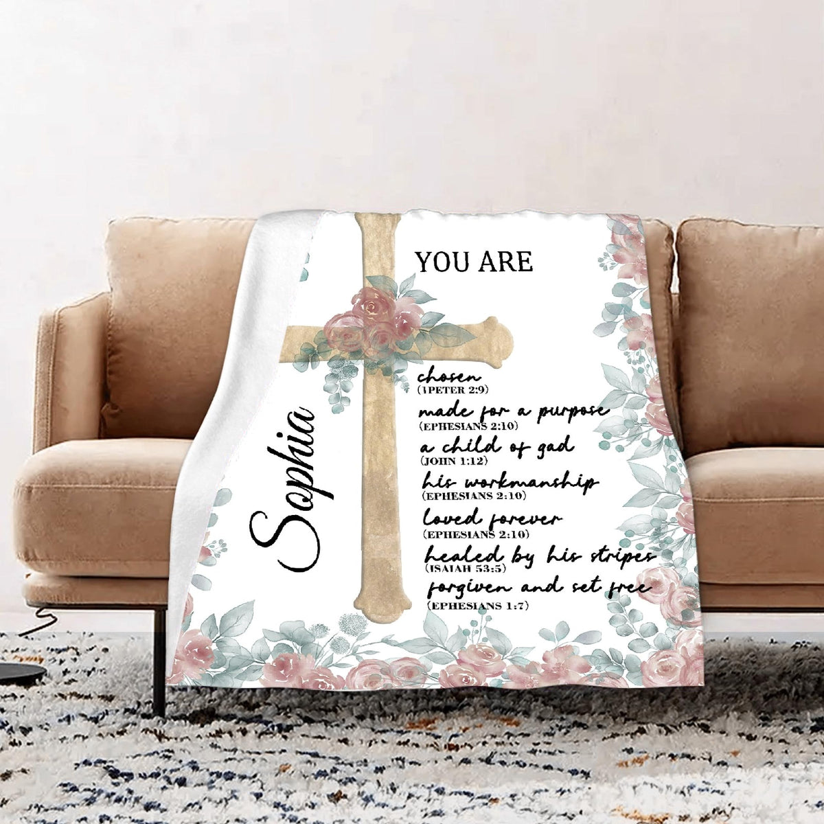 AMITAYUS Custom Bible Verse Blanket with Name - Personalized Christian Gifts for Women Customized Religious Sympathy Inspirational Spiritual Throw Gift for Family Friends 50"x40"
