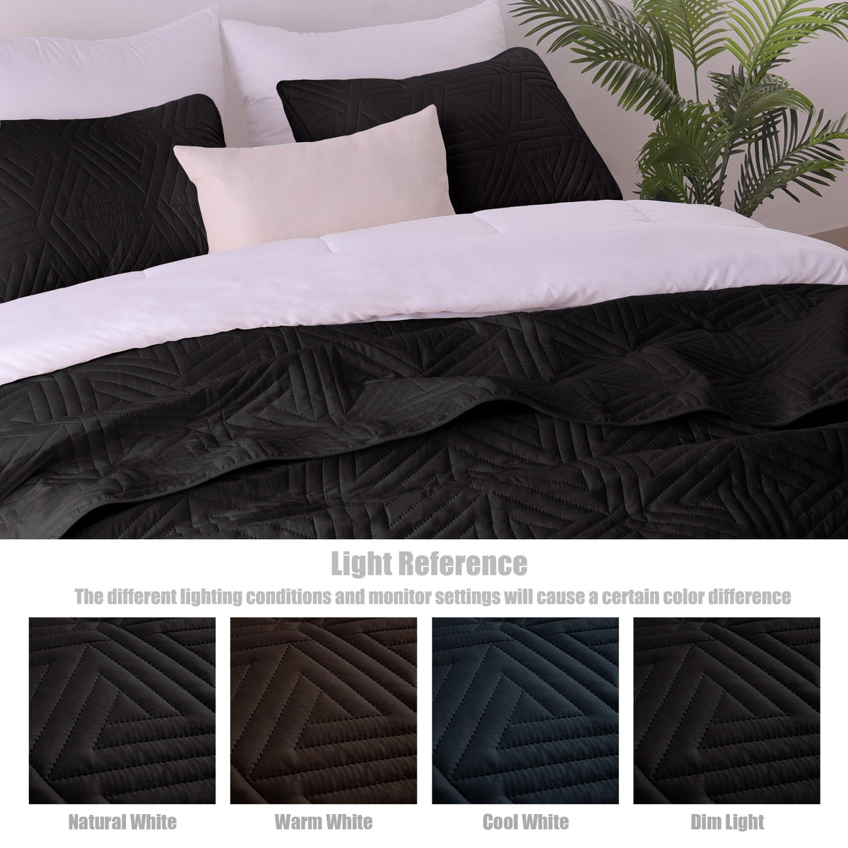 Whale Flotilla Soft Queen Size Quilt Set for All Seasons, 3-Piece Ultrasonic Geometric Quilts Bedding Set, Lightweight Reversible Bedspread, Coverlet, Bed Cover with 2 Pillow Shams, Black