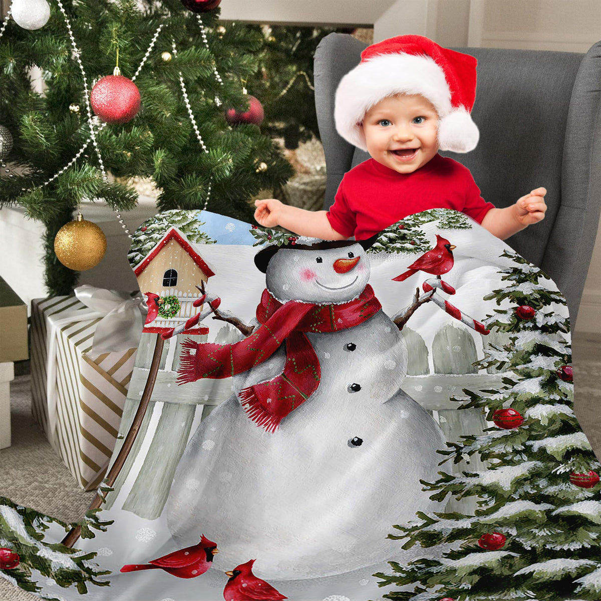 Christmas Fleece Blanket for Bed, Snowman and Birds Flannel Throw Blanket for Kids and Adults - Super Soft Plush Snowman Blanket Throw Plush Blanket for Snow Lovers 50X60 Inches