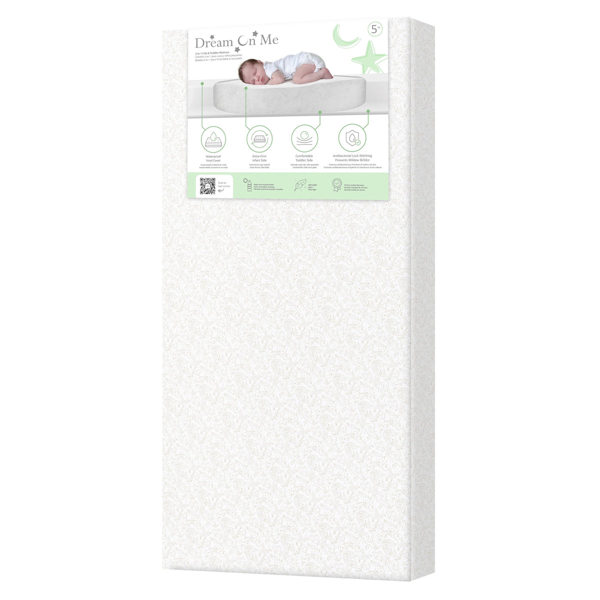 Dream On Me Serene Snooze 2-in-1 Crib Mattress, Dual-Sided for Infants & Toddlers, Waterproof Cover, GREENGUARD Gold Certified, Fits Full Size Crib & Toddler Bed, 52” x 28” x 5”