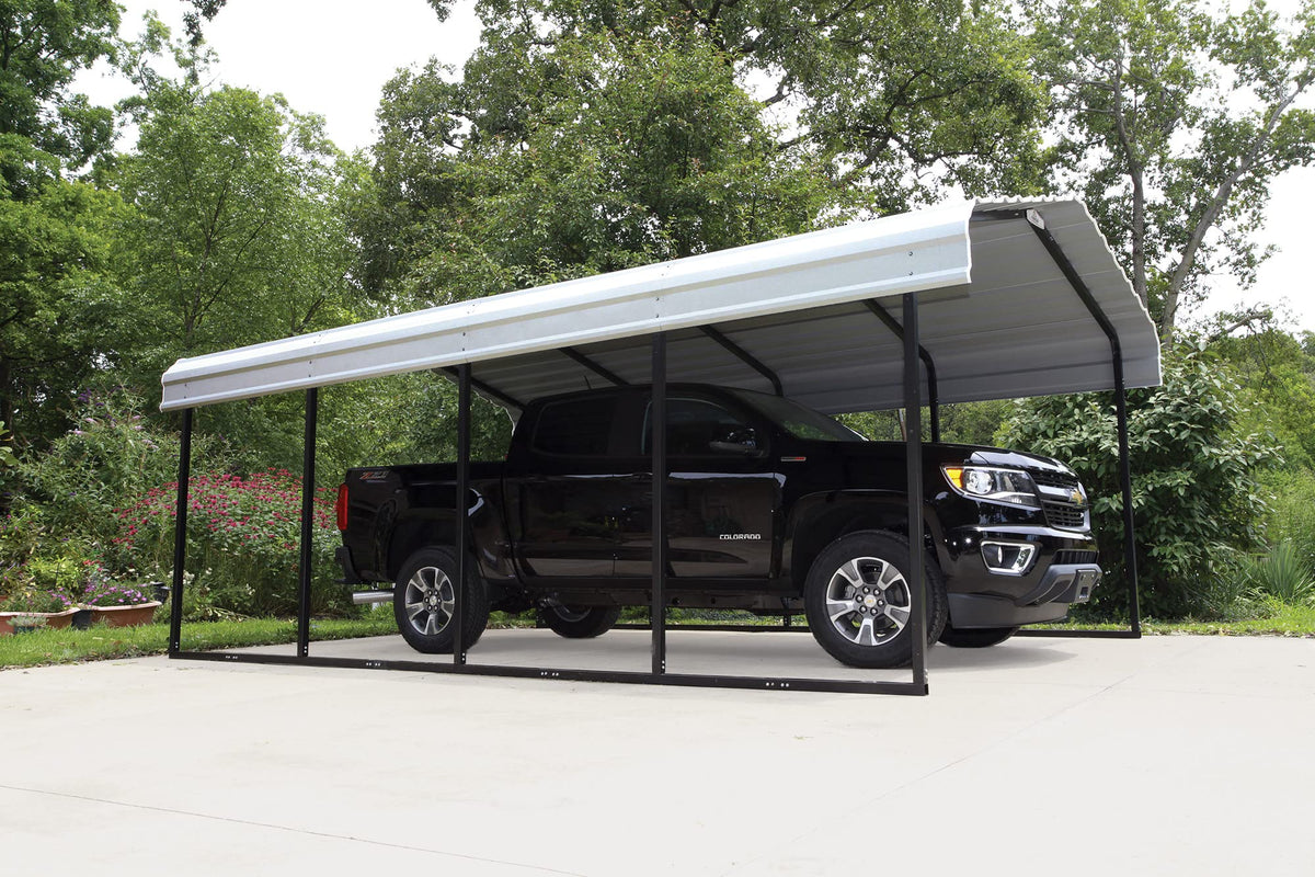 Arrow Sheds Amazon Exclusive 12' x 20' x 7' 29-Gauge Carport with Galvanized Steel Roof Panels and Enclosure Kit, Eggshell