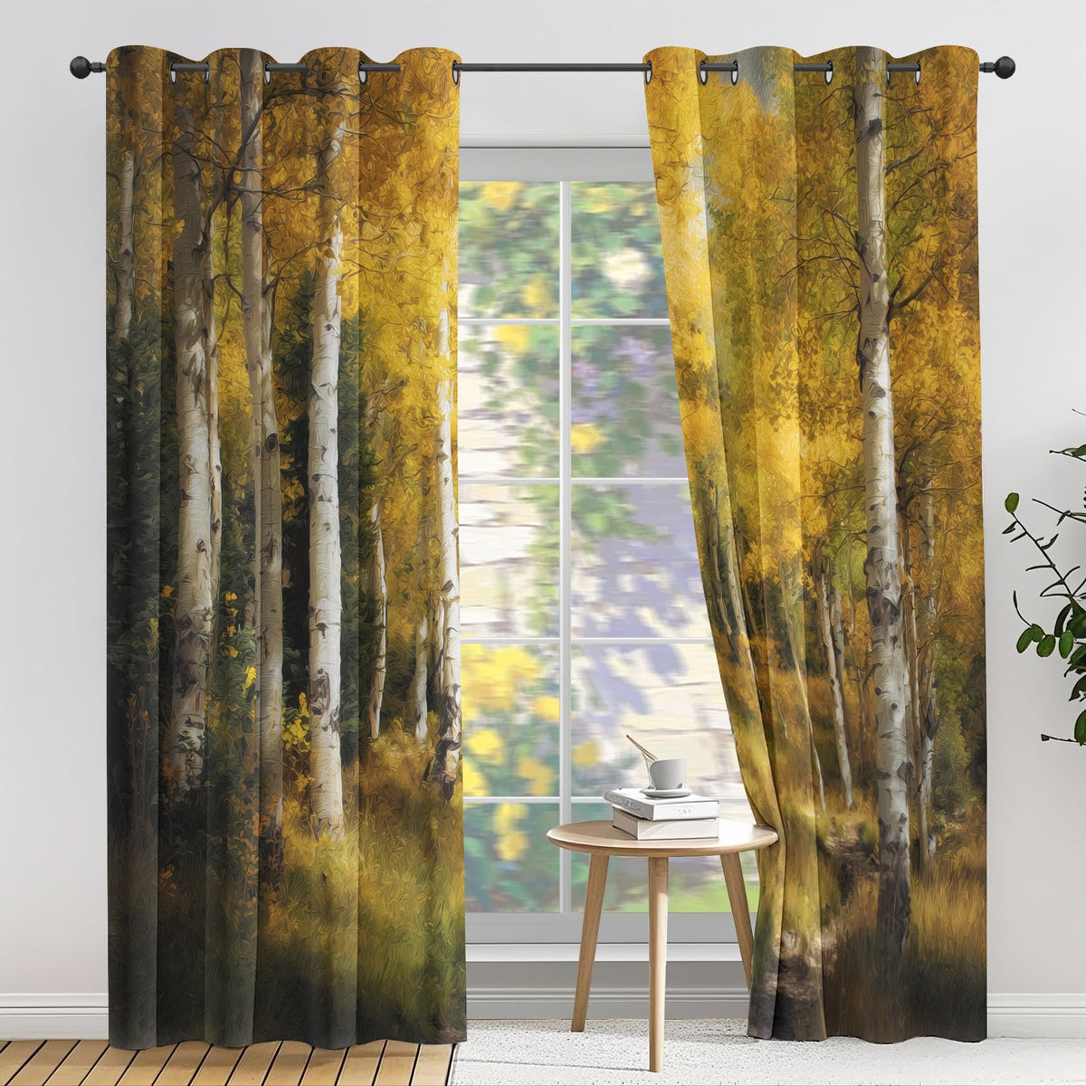 Fall Birch Tree Curtains for Bedroom Living Room, Birch Forest Blackout Curtains 54 Inches Long, Natural Landscape Drapes, Thermal Insulated Room Darkening Grommet Window Treatments 2 Panels