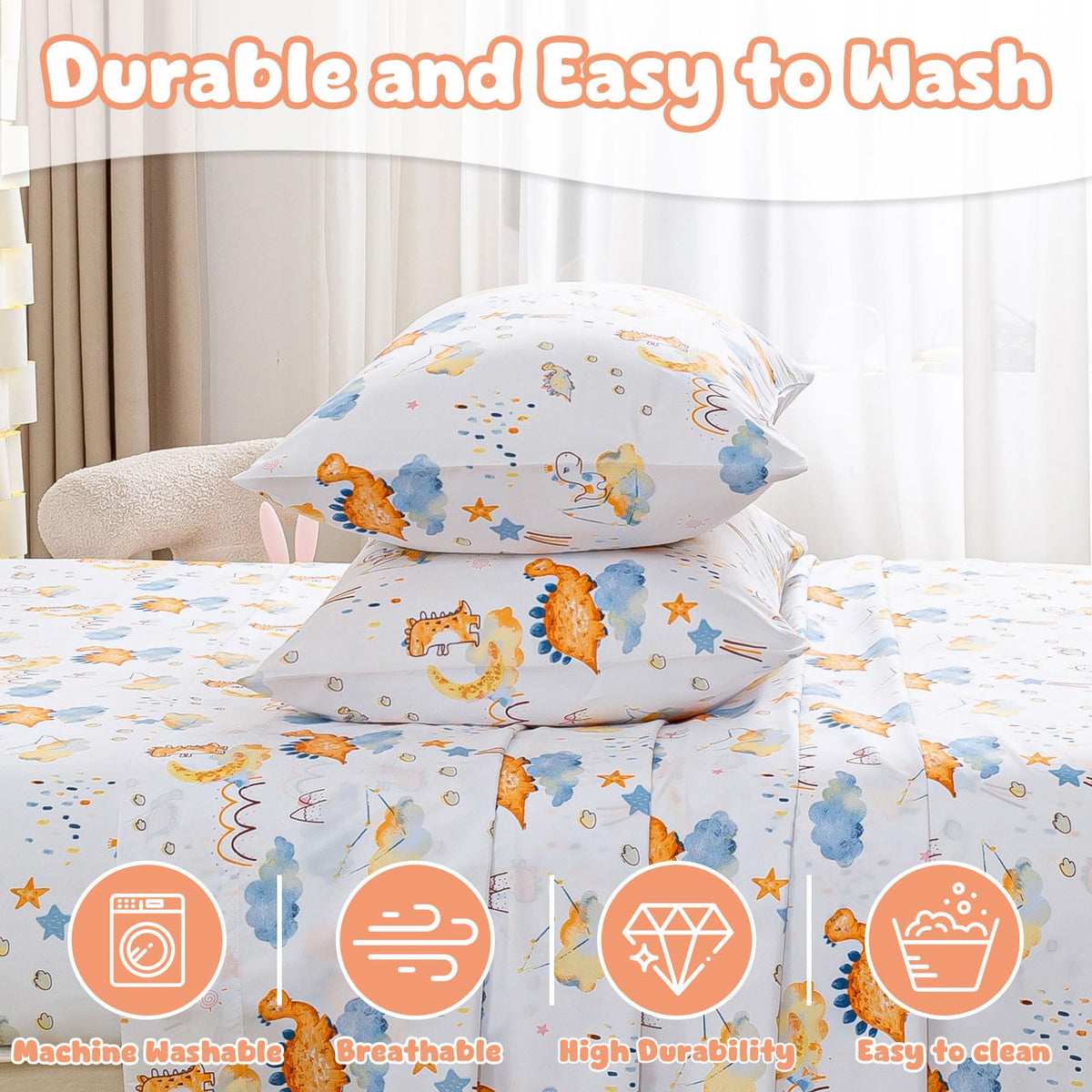 LONAVA Twin Sheet Set Kids - Dino Adventure 3 Pieces Soft Cute Microfiber Bed Sheet for Boy Girls Teens, Oeko Texted Breathable Cooling Fabric & Deep Pocket Full Elastic Sheets