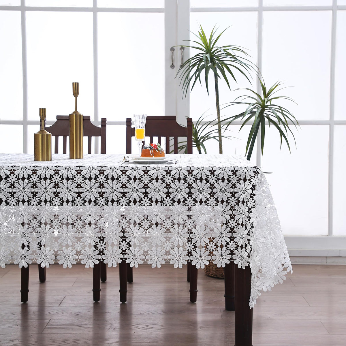 Lace Tablecloth Farmhouse Crochet Fabric White Table Cloth Rectangle Floral