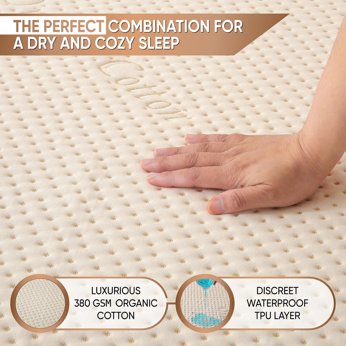 Luxury Waterproof Organic Mattress Protector King Size - Organic Cotton Breathable Mattress Pad Cover - Premium 380GSM 3D Air Fabric - Deep Pocket - Jersey Cotton Skirt - Fitted Design