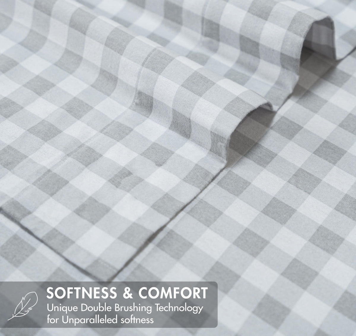 RUVANTI Flannel Sheets Queen Size - GOTS Certified 100% Organic Cotton, 4 Piece Warm, Soft & Breathable Set, Deep Pocket Snug Fit, Double Brushed Cozy All Season Bedding, Open Gingham