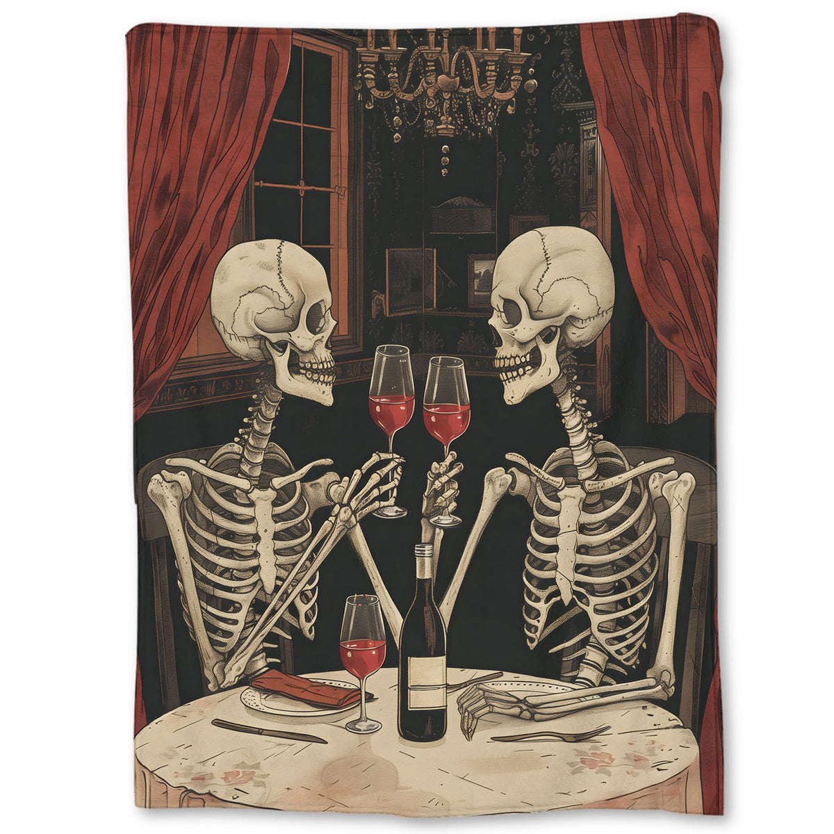 Ti Caldi Romantic Skeleton Dinner Blanket | Soft Warm Fuzzy Lightweight Flannel Throw Blanket for Couch, Bed, Halloween Decor, Travel & Outdoor Use, Cozy Blankets for Adults Women Men 60×50 in