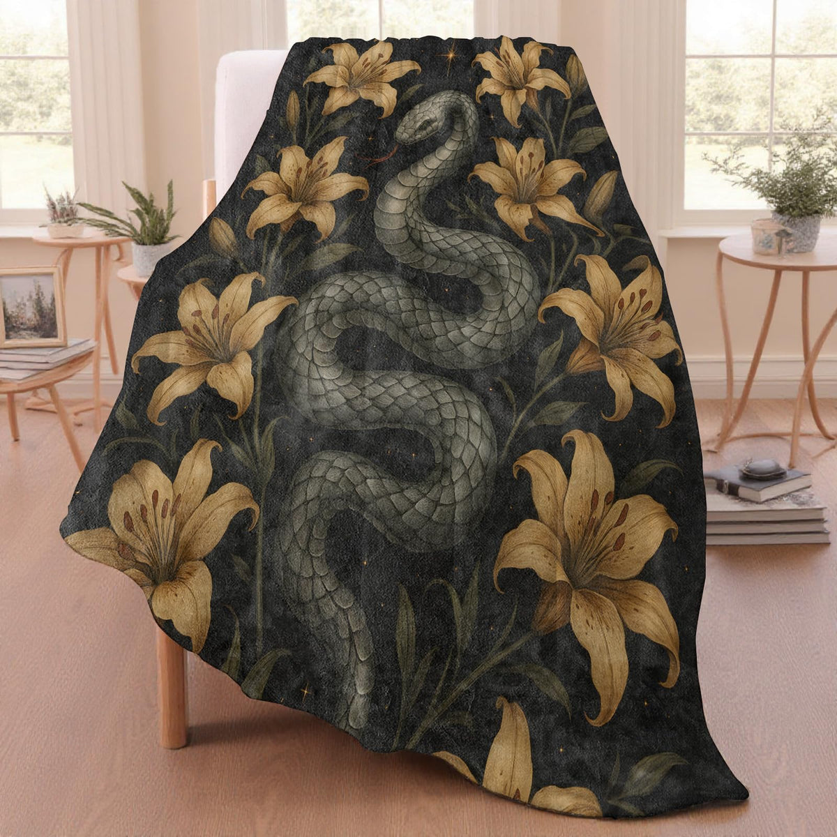 Snake Floral Throw Blanket for Adutls Kids, 50x60 in, Cozy Soft Warm Fleece Blankets Gifts for Couch, Camping, Hiking Decor