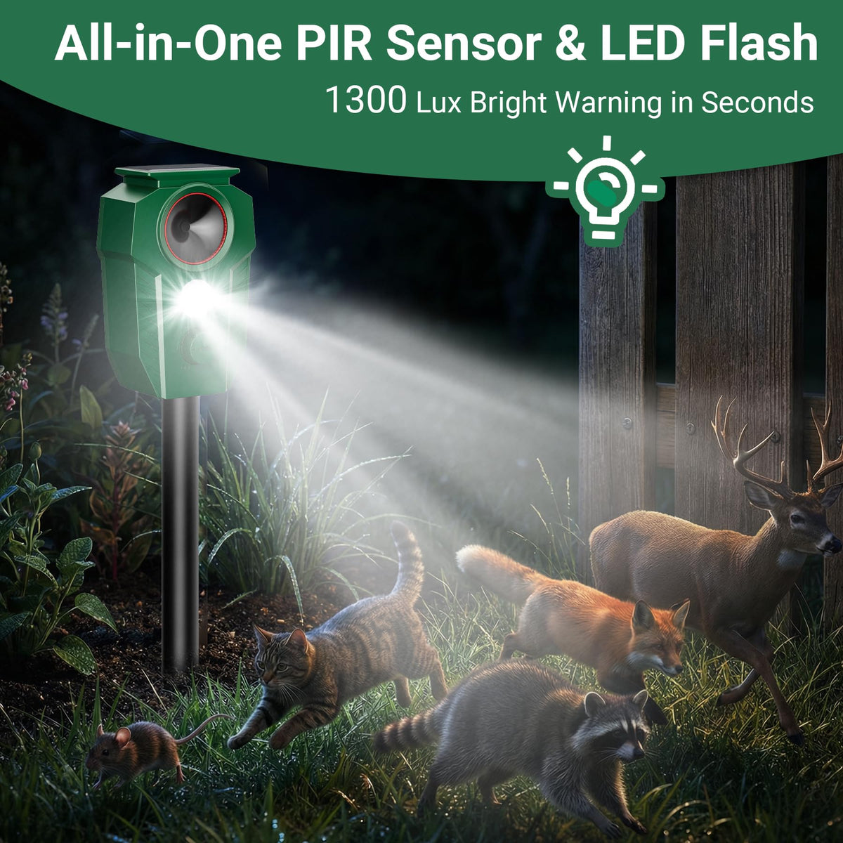 Peepst Solar Ultrasonic Animal Repellent with Motion Sensor & LED Lights – Waterproof Outdoor Deer Repellent Device for Yard, Garden & Lawn – Effective Against Cats, Coyotes, Raccoons & Dogs