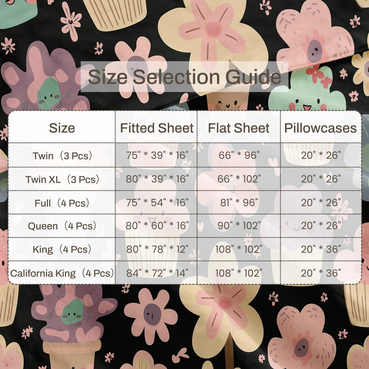 Girls Flower Bedding Set 4 Pcs Kawaii Food King Sheets