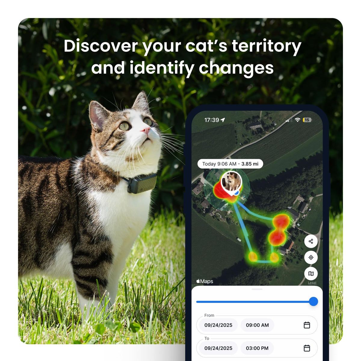 Tractive Smart Cat GPS Tracker with Free 6 Month Subscription | Real-Time Location & Wellness Monitoring for Cats 6.5 lbs+ | Territory & Location History | Up to 5-Day Battery (Brown)