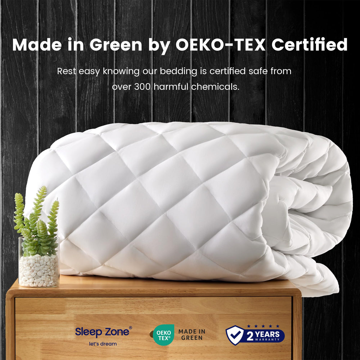 SLEEP ZONE Cooling Mattress Pad King Non Slip, Breathable Bed Cover with Down Alternative Filling Mattress Protector, Easy Washable (White, King, 78x80)