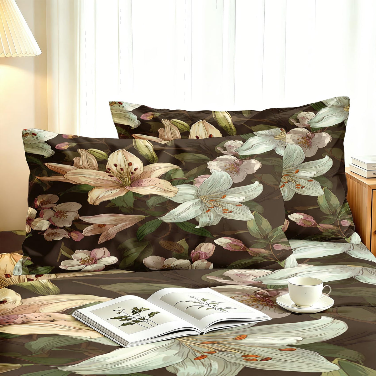 Lily Floral Sheet Set, 4 Pcs Full Size Botanical Bed Sheets