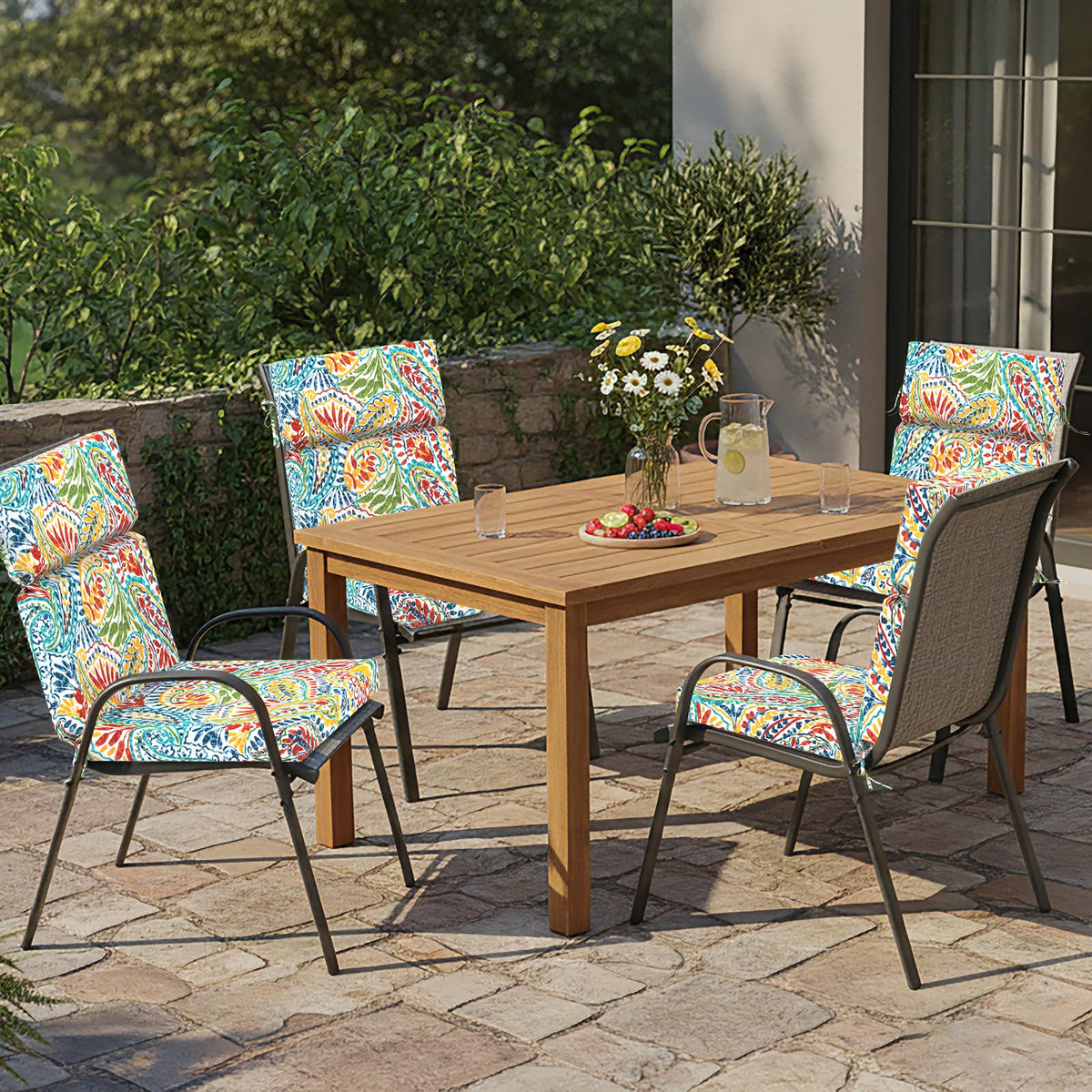DYTXIII Outdoor High Back Chair Cushions Set of 2, 44"x22" Water Repellent Patio Seat Cushions with Elastic Sponge, All Weather Chair Pads for Rocking, Dining Chairs, Patio Furniture - Paisley Multi