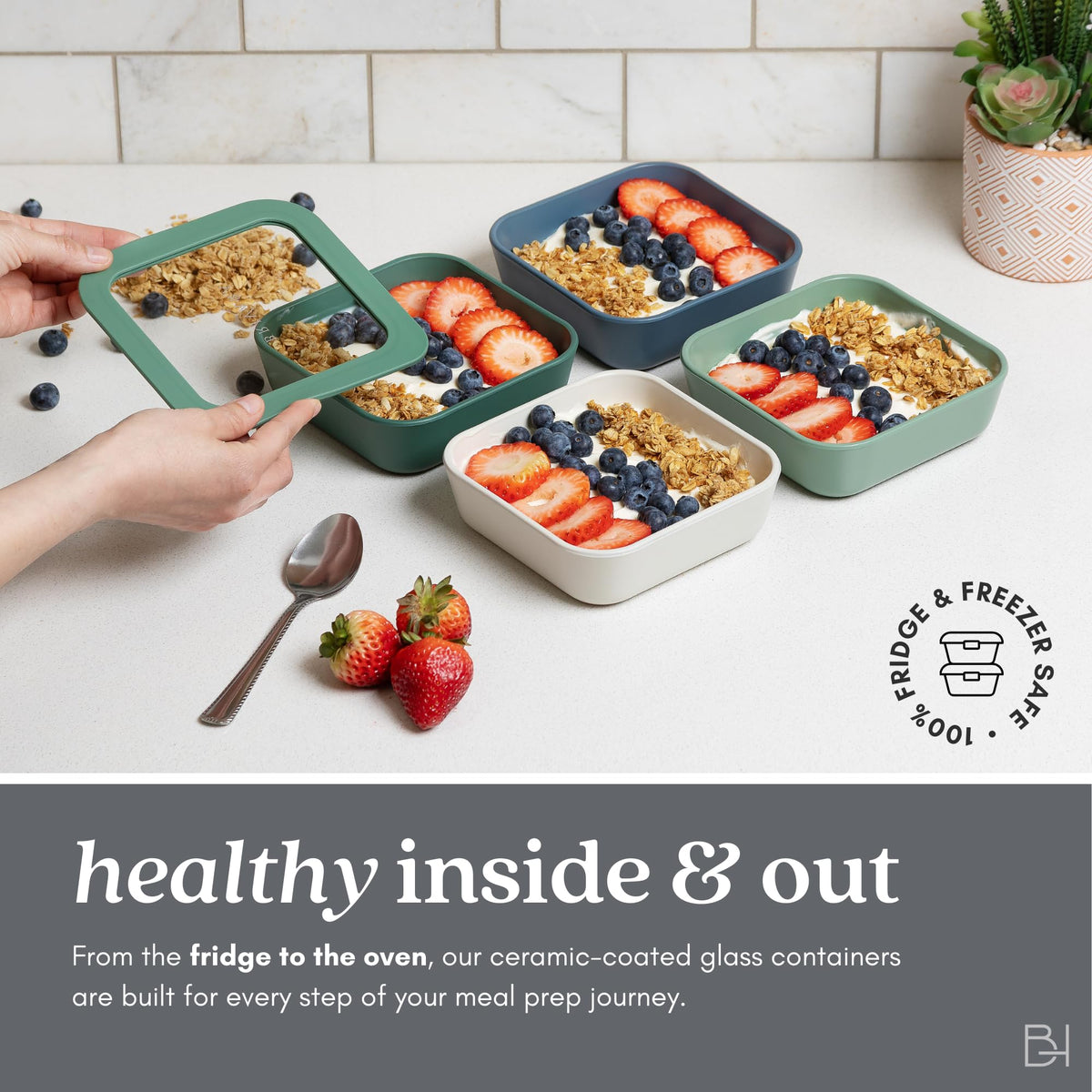 BRIVARA HOME 20-Piece Glass Food Storage Containers Set with Lids (10 Containers + 10 Lids) | Microwave-Safe Airtight Seal, Oven-Safe Ceramic-Coated Glass | Zero Plastic, No PFAS/PFOA/BPA [Crema]