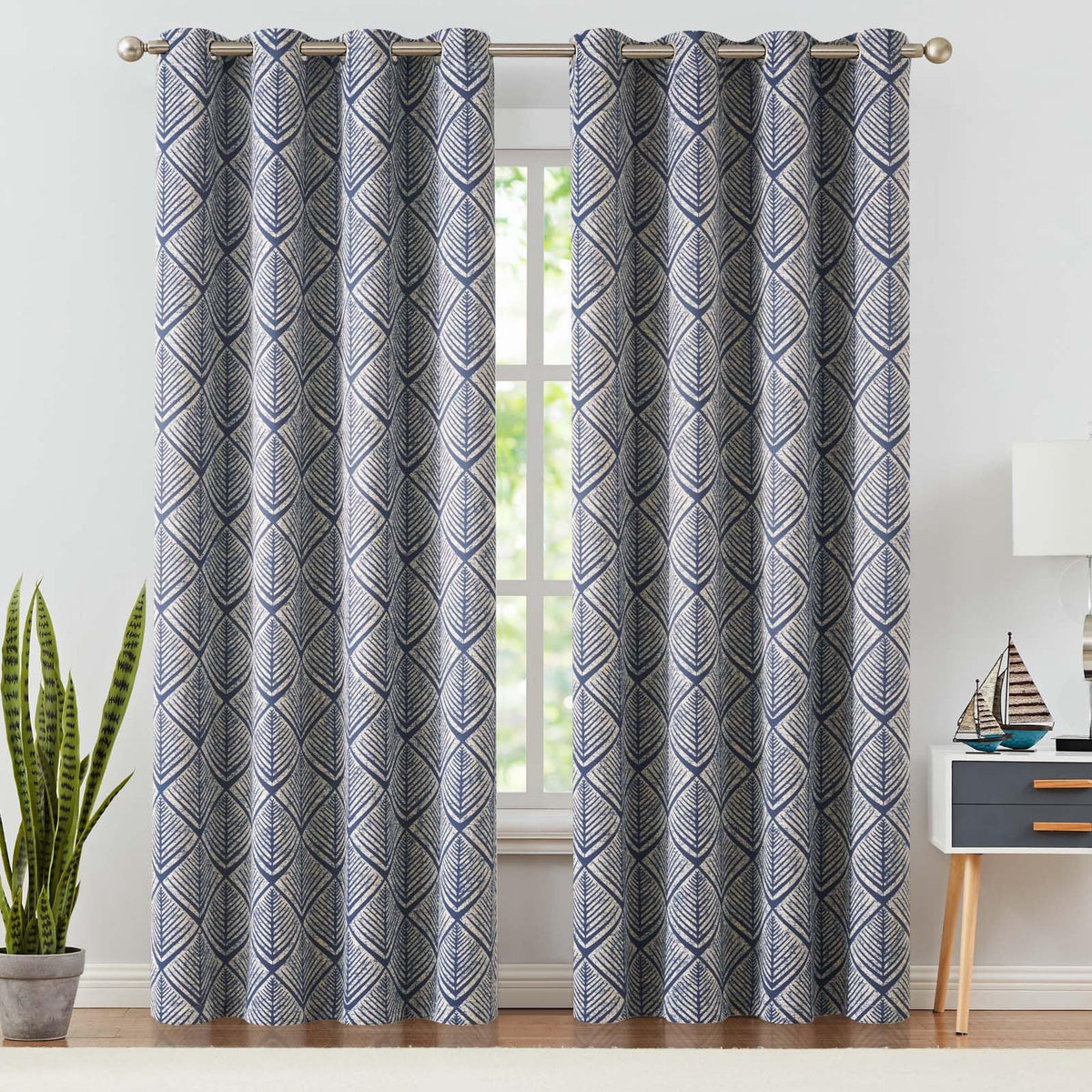 jinchan 80% Blackout Curtains for Living Room, Geometric Patterns Drapes for Bedroom, Window Treatments for Room Darkening, Grommet Top Thermal Insulated Curtains 84 inch Length 2 Panels Set, Blue