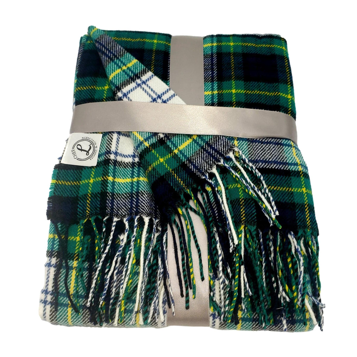 CHEF L HOME & KITCHEN Throw Blanket Green Plaid with Tassels/Fringe- 60" x 50"