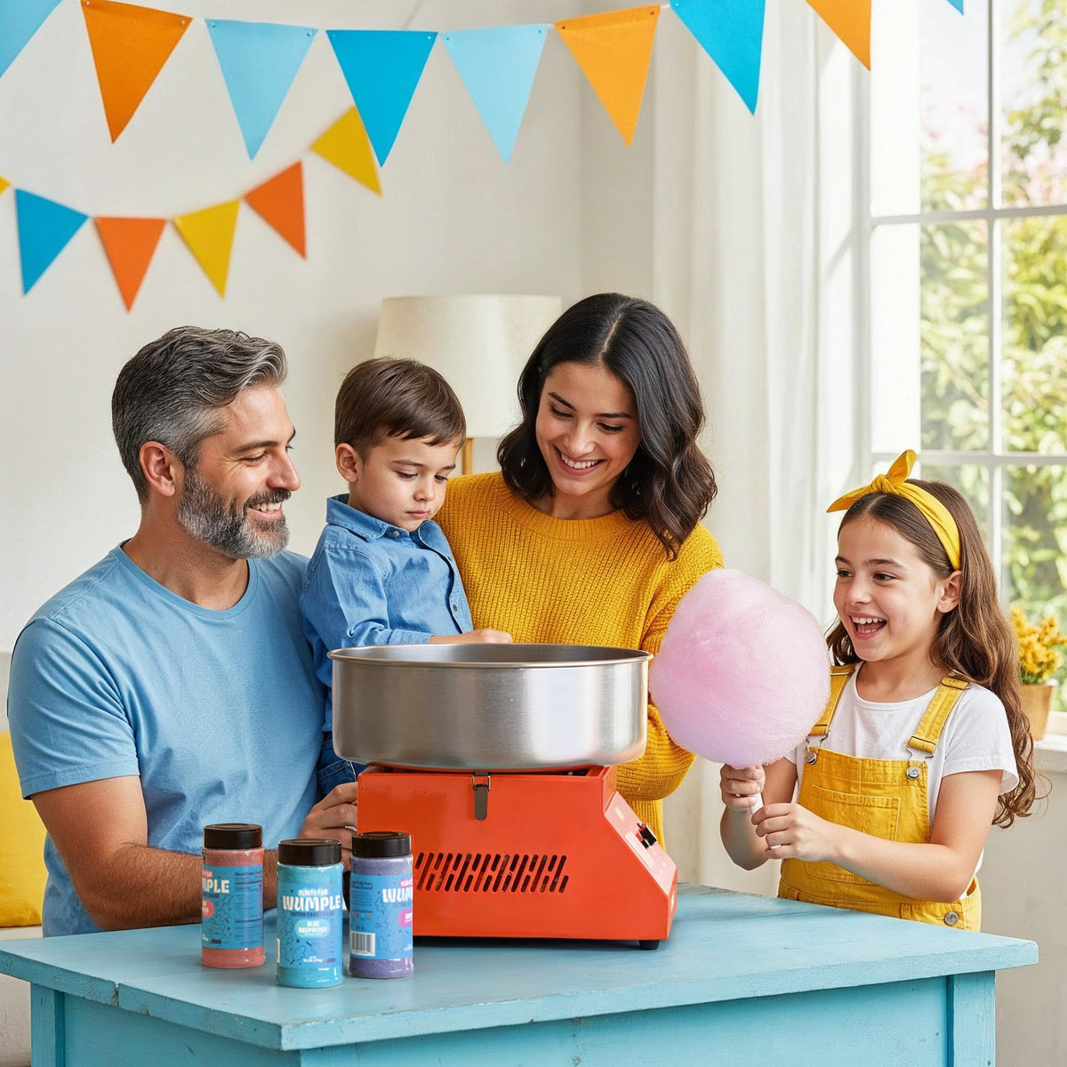 Wumple Cotton Candy Machine - 1000W Commercial-Grade Electric Cotton Candy Maker - 3-Minute Heat-Up - Stainless Steel Bowl - for Parties, Carnivals & Home Use - Red
