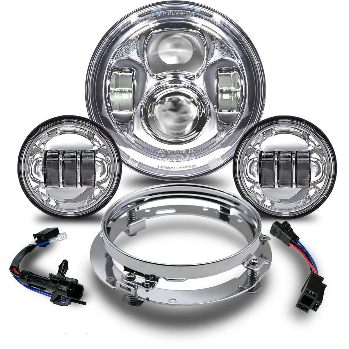 7 inch Motorcycle LED Headlight 4.5" Fog Passing Lights DOT SAE Approved, Compatible with Davidson Fat Boy Street Glide Heritage Softail Road King Switchback Electra Glide Ultra Classic Chrome
