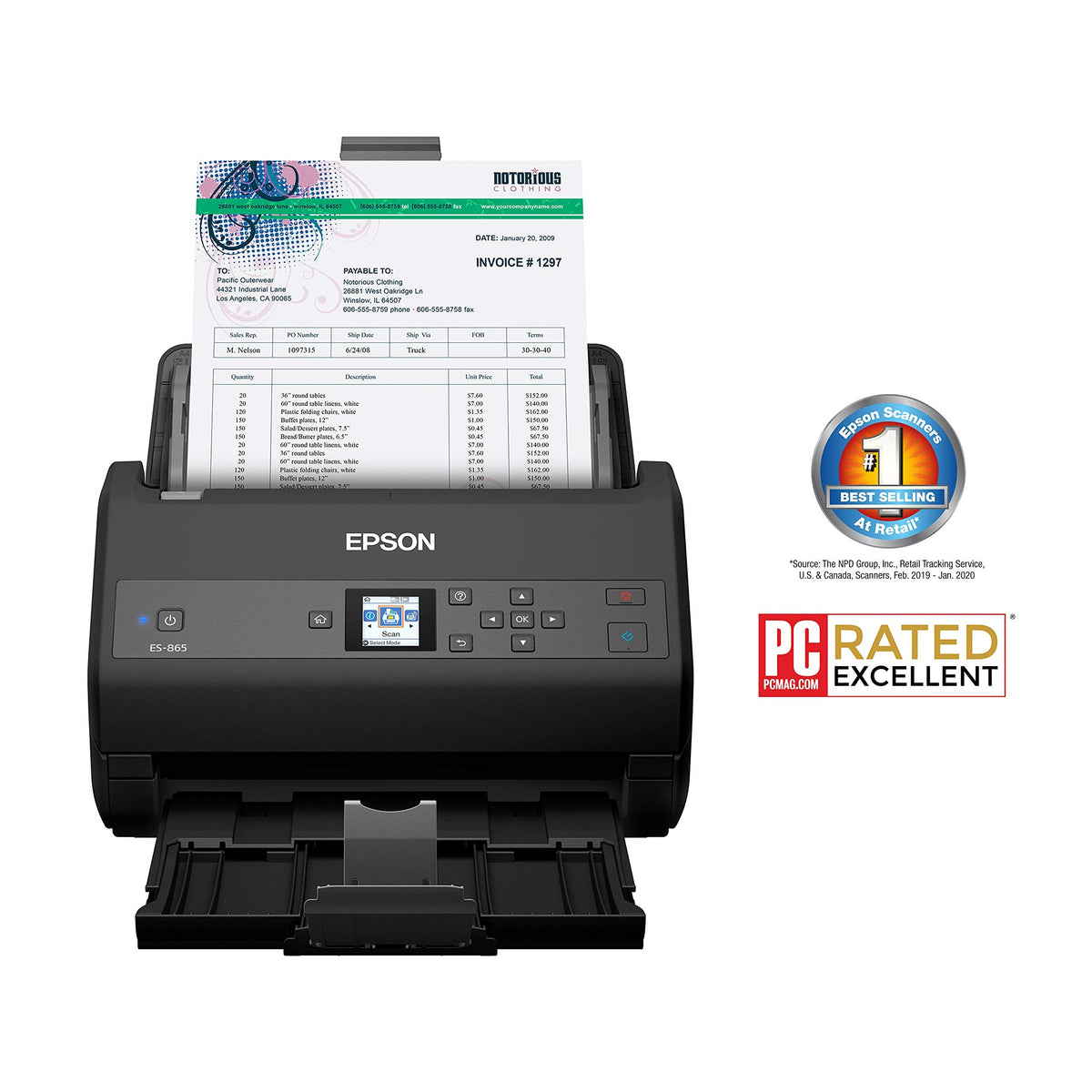 Epson Workforce ES-865 High Speed Color Duplex Document Scanner with Twain Driver