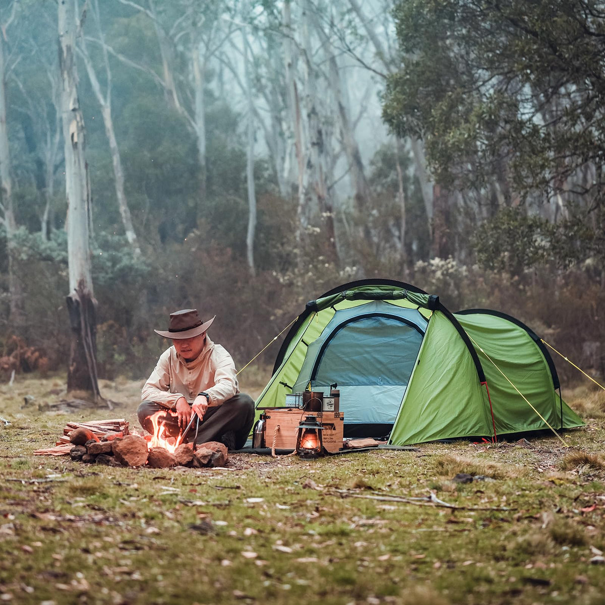 Night Cat Ultralight Tunnel Tent: Waterproof Lightweight Two People Backpacking Tent for Outdoor Camping Hiking Trekking with Double Layers Aluminum Poles and Footprint 2 Persons Green