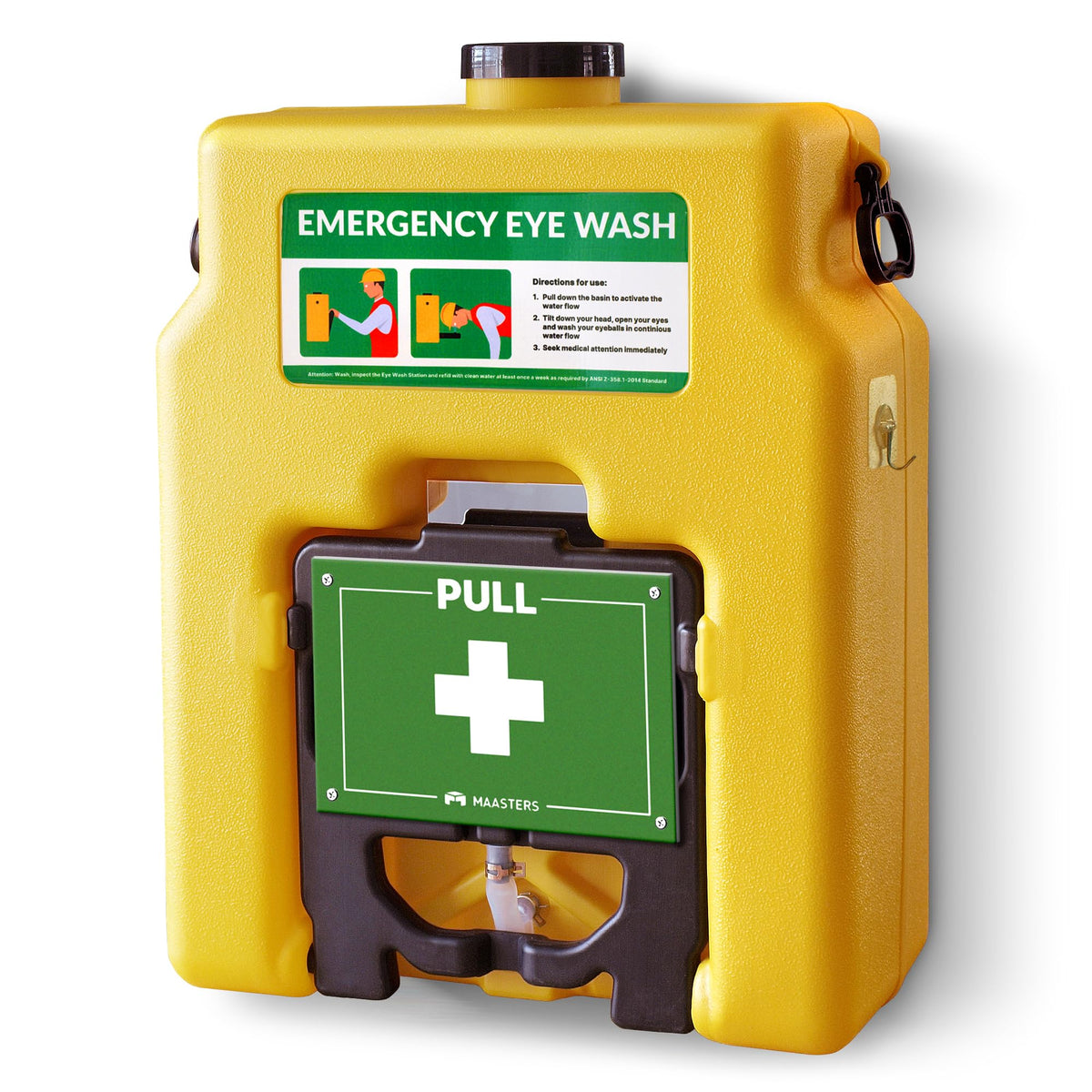 MAASTERS 14 Gallon Portable Eye Wash Station, Wall Mount Eyewash Station OSHA-Compliant, Emergency Eye Wash Station with Mirror & Dual Spray
