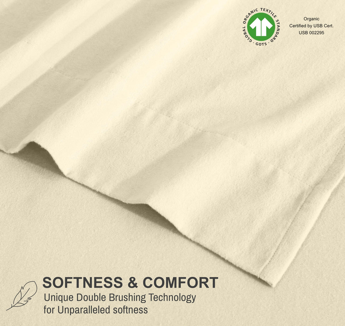 RUVANTI Flannel Sheets Queen Size - GOTS Certified 100% Organic Cotton, 4 Piece Warm, Soft & Breathable Set, Deep Pocket Snug Fit, Double Brushed Cozy All Season Bedding, Winter White