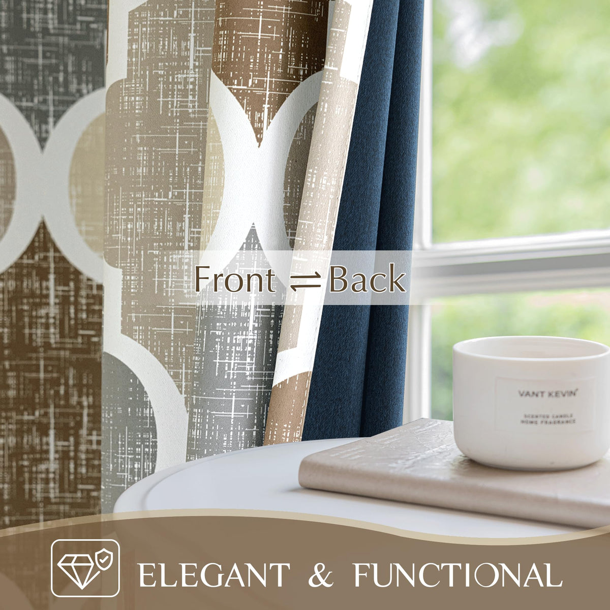 Beauoop 100% Blackout Curtains 84 Inches Long 2 Panels for Bedroom Living Room Brown Grey Moroccan Geo Room Darkening Thermal Insulated Soundproof Grommet Top Window Treatments Drapes, 50x84 Set of 2