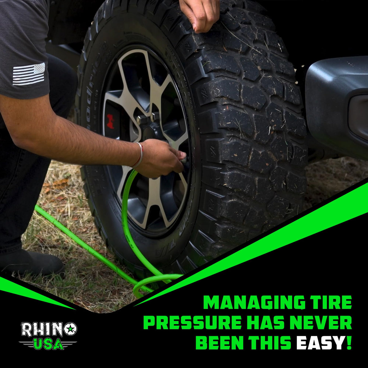 Rhino USA 4 Tire Inflation/Deflation System - Fits up to 155" Wheelbase - Ultra Fast 4 Way Tire Inflator Hose Kit for Truck, Car, Trailers & Motorcycles - Improved Design With On/Off Slide Valve