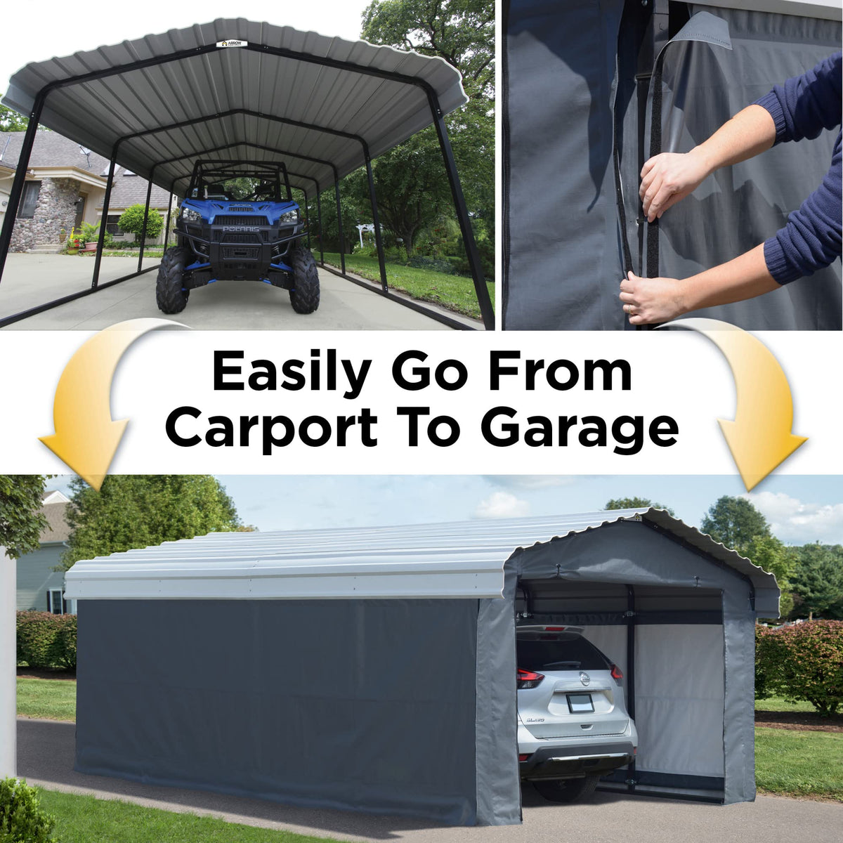 Arrow Sheds Amazon Exclusive 12' x 20' x 7' 29-Gauge Carport with Galvanized Steel Roof Panels and Enclosure Kit, Eggshell