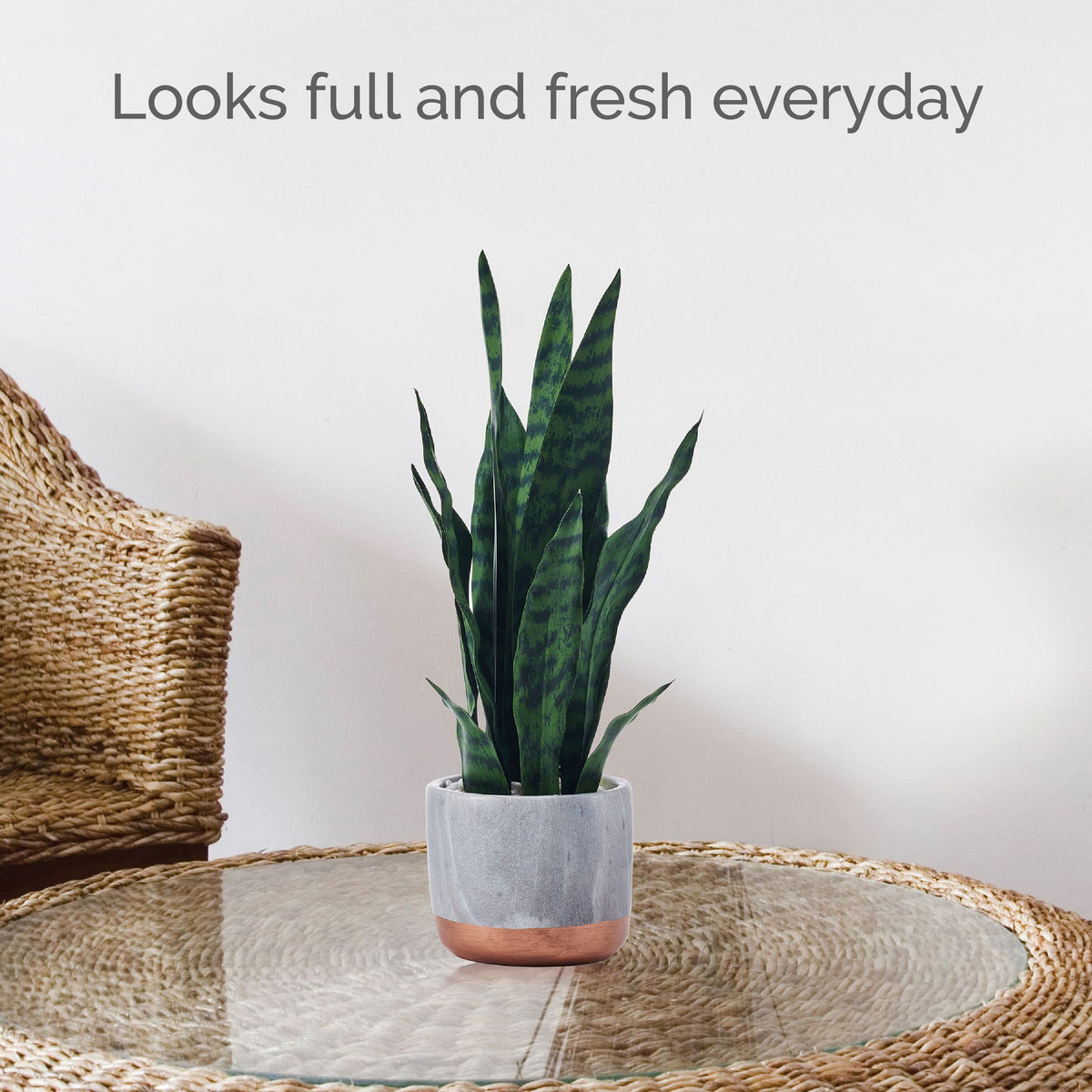 Mikasa Snake Plant in Faux Gray Marble Pot for Bathroom Farmhouse Faux Greenery Tabletop Centerpiece Mantel Office Desk Kitchen Decor, 18 inch