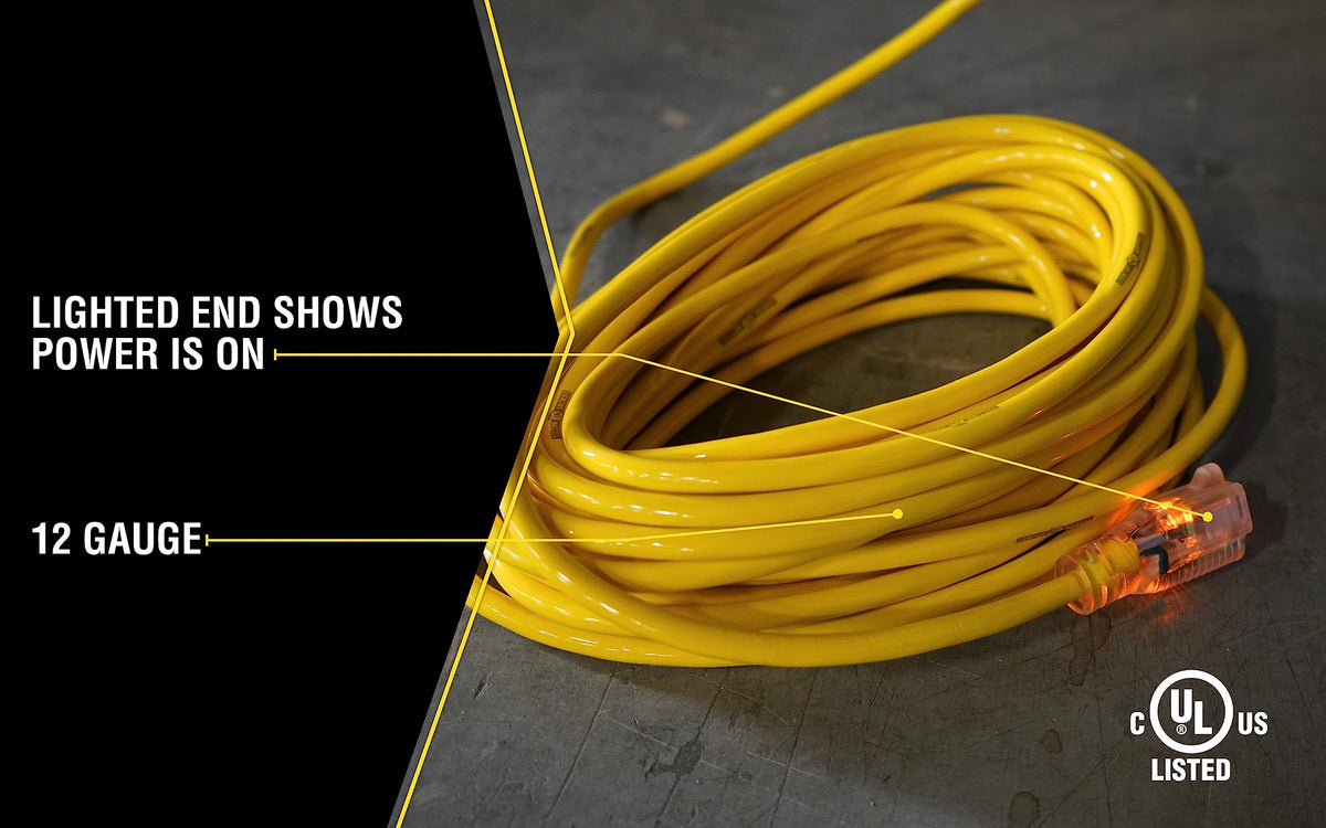 Yellow Jacket 2885 100ft. 12/3 SJTW 15Amp Premium Heavy Duty Contractor Extension Cord, Yellow