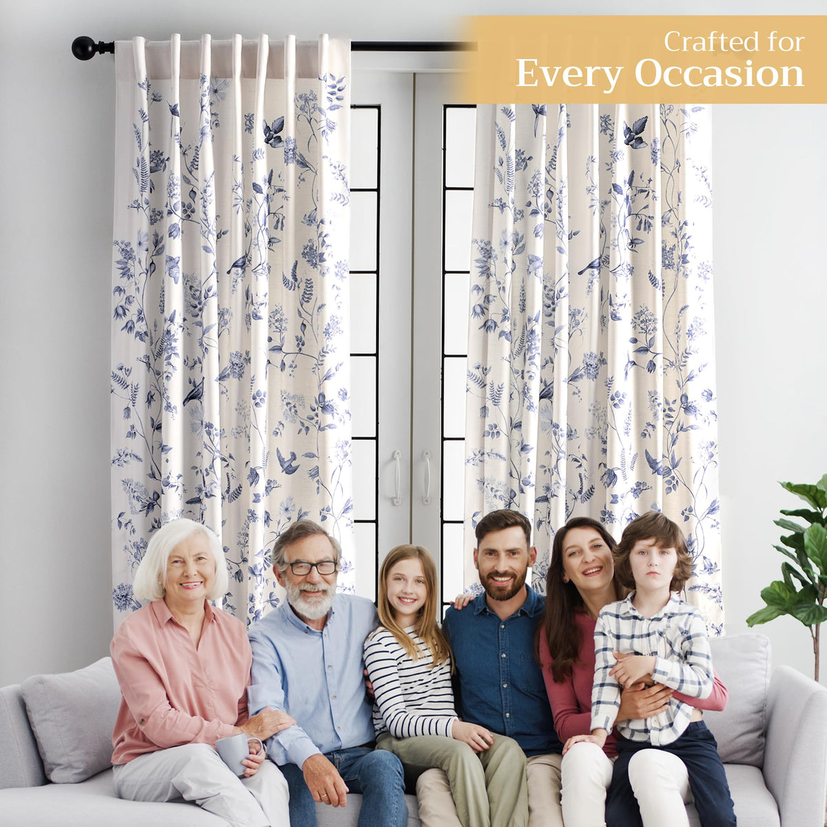 Maison d' Hermine Curtains for Living Room 100% Cotton 96 inch Length One Panel Light Filtering Curtains for Windows with Rod and Loop Pockets Spring Summer (Neo Ipomee - Beige, 50" W x 96" L)