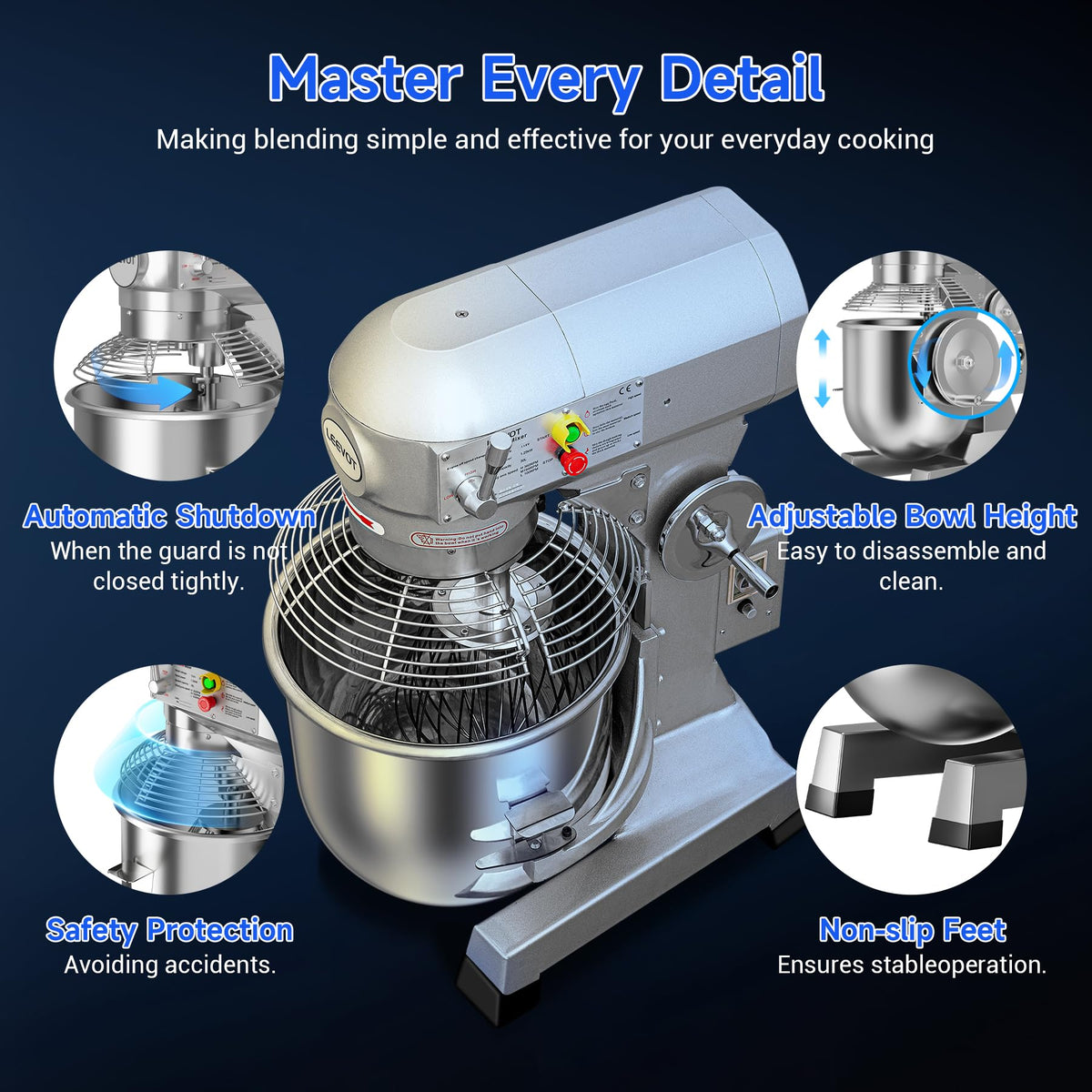 EKway 20Qt Commercial Stand Mixer with Timing Function,1100W Commercial Mixer 3-Speed Adjustable,Electric Stand Commercial Dough Mixer with Stainless Steel Bowl for Bakery Pizzeria