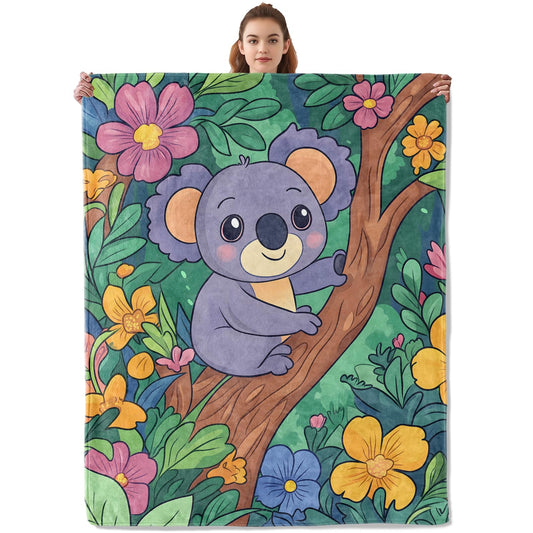 Kibue Adorable Cartoon Koala Blanket, Soft Warm Cozy Flannel Animal Throw - Plush Lightweight Blankets for Travel, Decor, Bedroom, Office - Ideal Gifts for Adults Kids Women Men 60"×50"
