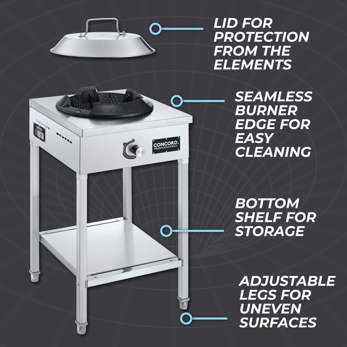 Concord Professional Vortex Burner Stainless Steel Commercial Wok Range Single Burner Outdoor Propane Stove. Great for Stir Fry, Outdoor Kitchen, Asian Cuisine