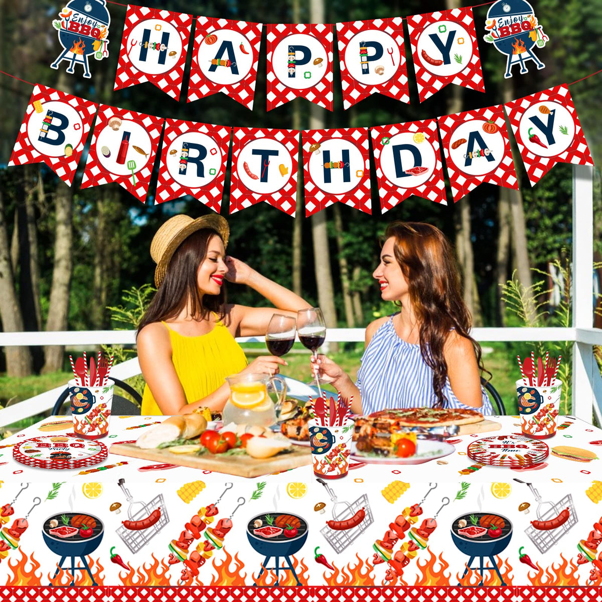 CC HOME 1 Pieces BBQ Party Plastic Tablecloth 54 x 87 Inch Long Table Cover, Hamburger BarbecueTeppanyaki Wedding Baby Shower Party Holiday Dinner Picnic or Tablecloth for Kitchen Event Use
