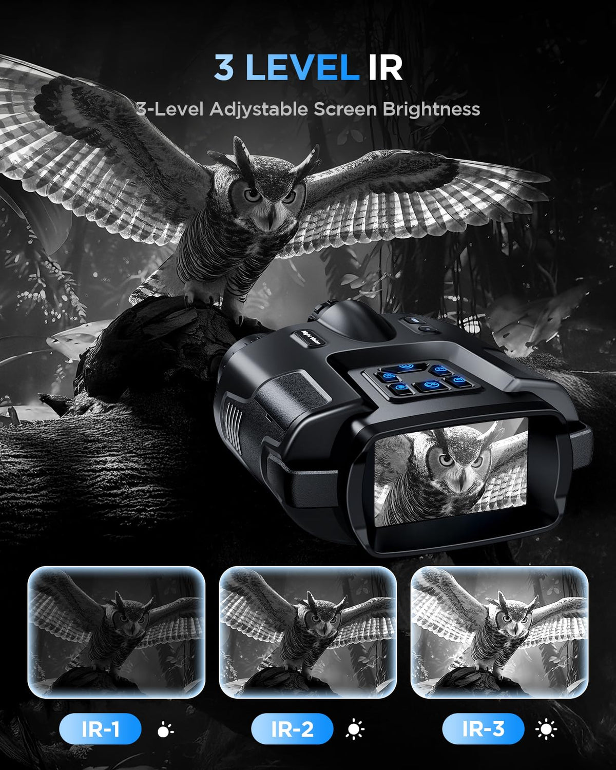 Diyimin 4K Night Vision Binoculars–8X Zoom/2000FT IR/5000mAh, 3'' HD Screen Night Vision Goggles for Adults mit 64GB TF Card, IP65 Waterproof & Tactical Light for Hunting,Camping & Security