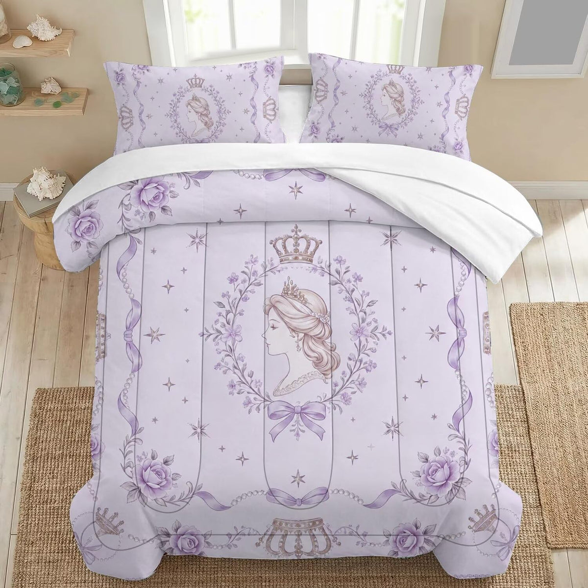 VTKON Purple Twin Princess Bedding Kids Quilt 1 Comforter + 1 Pillowcase