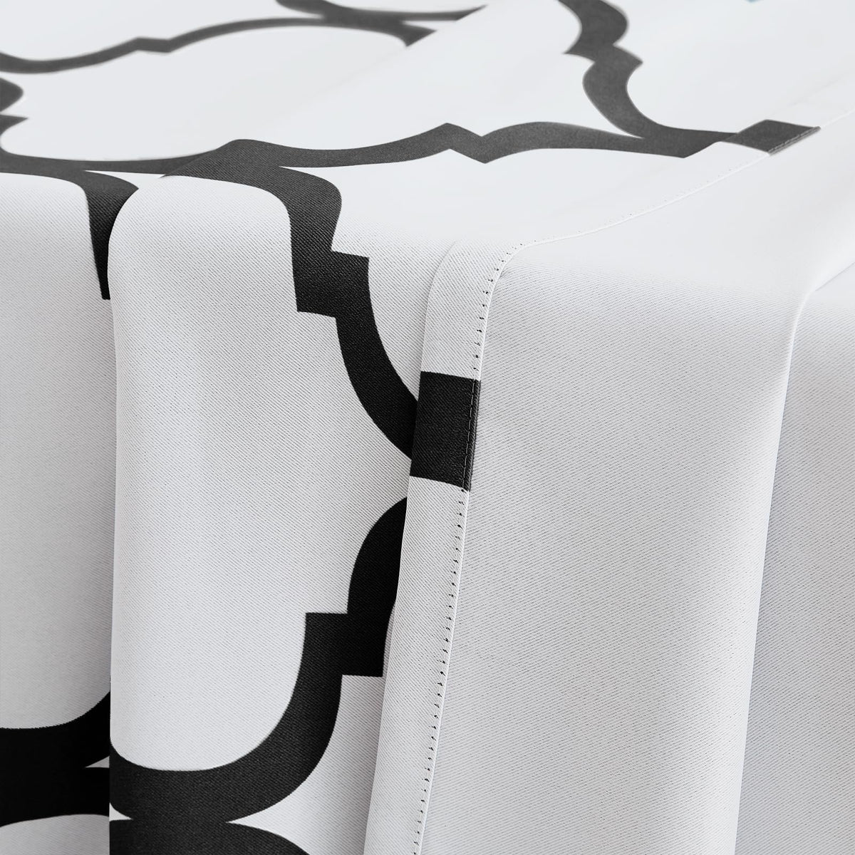 Melodieux Moroccan Printed Room Darkening Blackout Grommet Curtains for Living Room Bedroom, 52 by 84 Inch, Off White/Black (2 Panels)