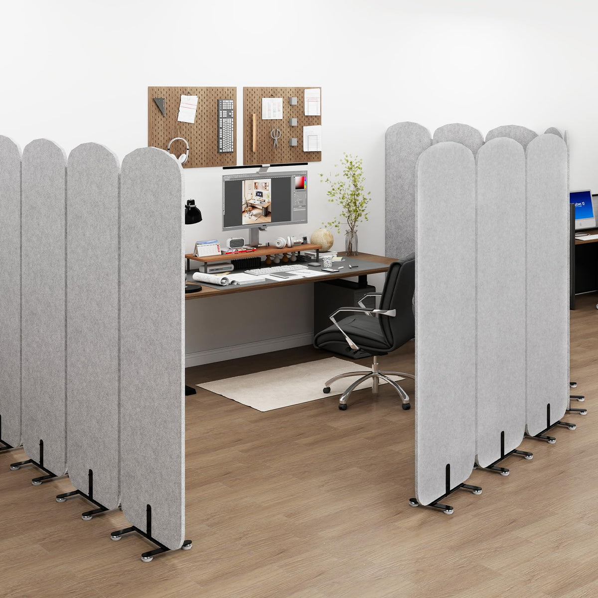Natwind 5-Panel Office Room Divider, 122.8 x 71 inches Portable Office Partition, Freestanding Folding Privacy Wall for Cubicle & Temporary Indoor Space Separation (Grey)
