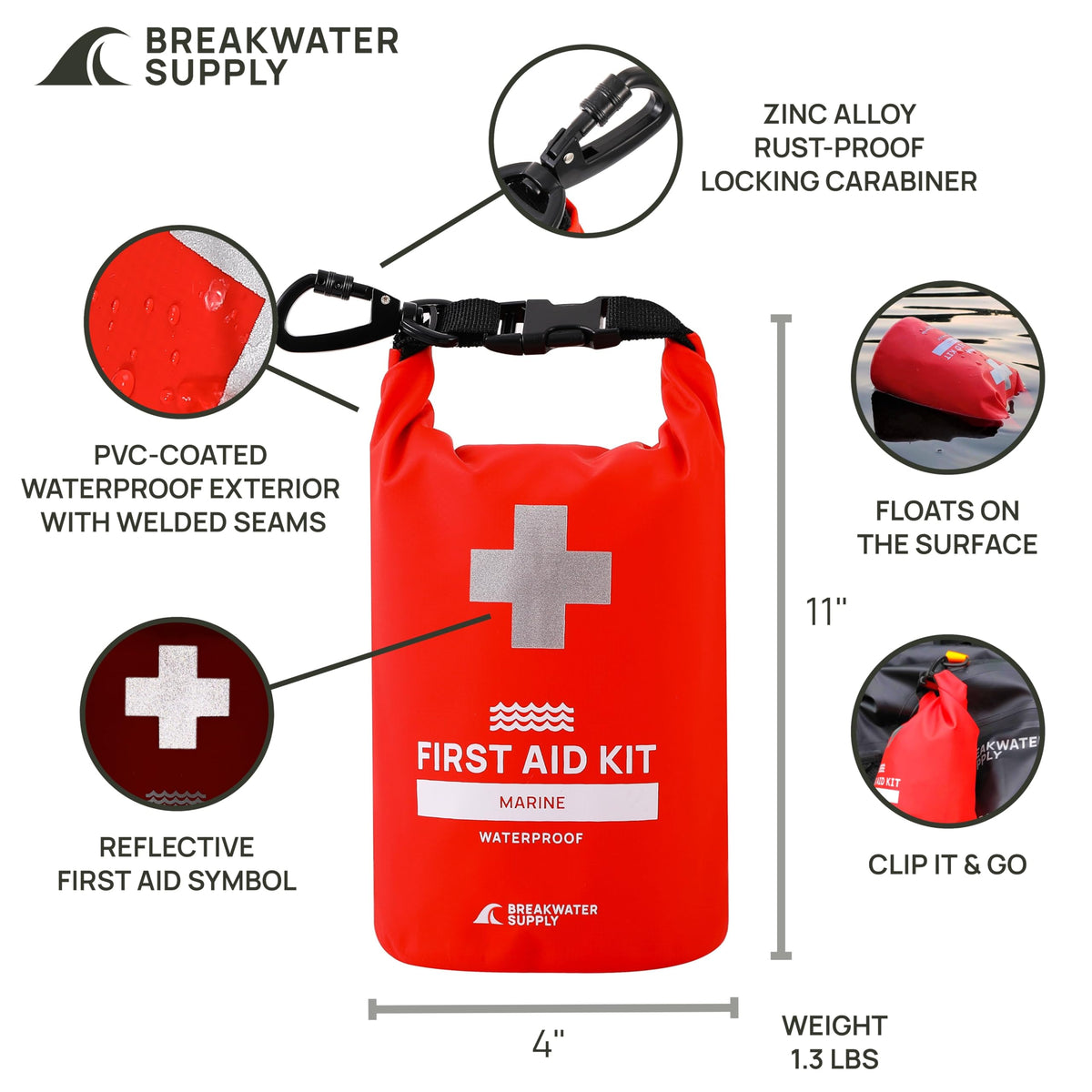 Breakwater Supply Waterproof Preparedness Pack, IP68 Submersible Airtight Backpack and Waterproof Marine First Aid Kit for Boating, Fishing, Kayaking (Fogland Lite 15L Fog White)