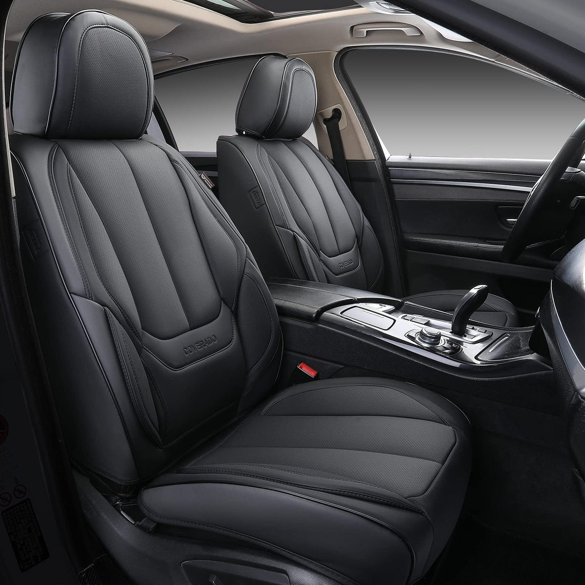 Coverado Seat Covers, Car Seat Covers Front Seats, Car Seat Cover, Car Seat Protector Waterproof, Car Seat Cushion Nappa Leather, Black Seat Covers Carseat Cover Universal Fit for Most Cars