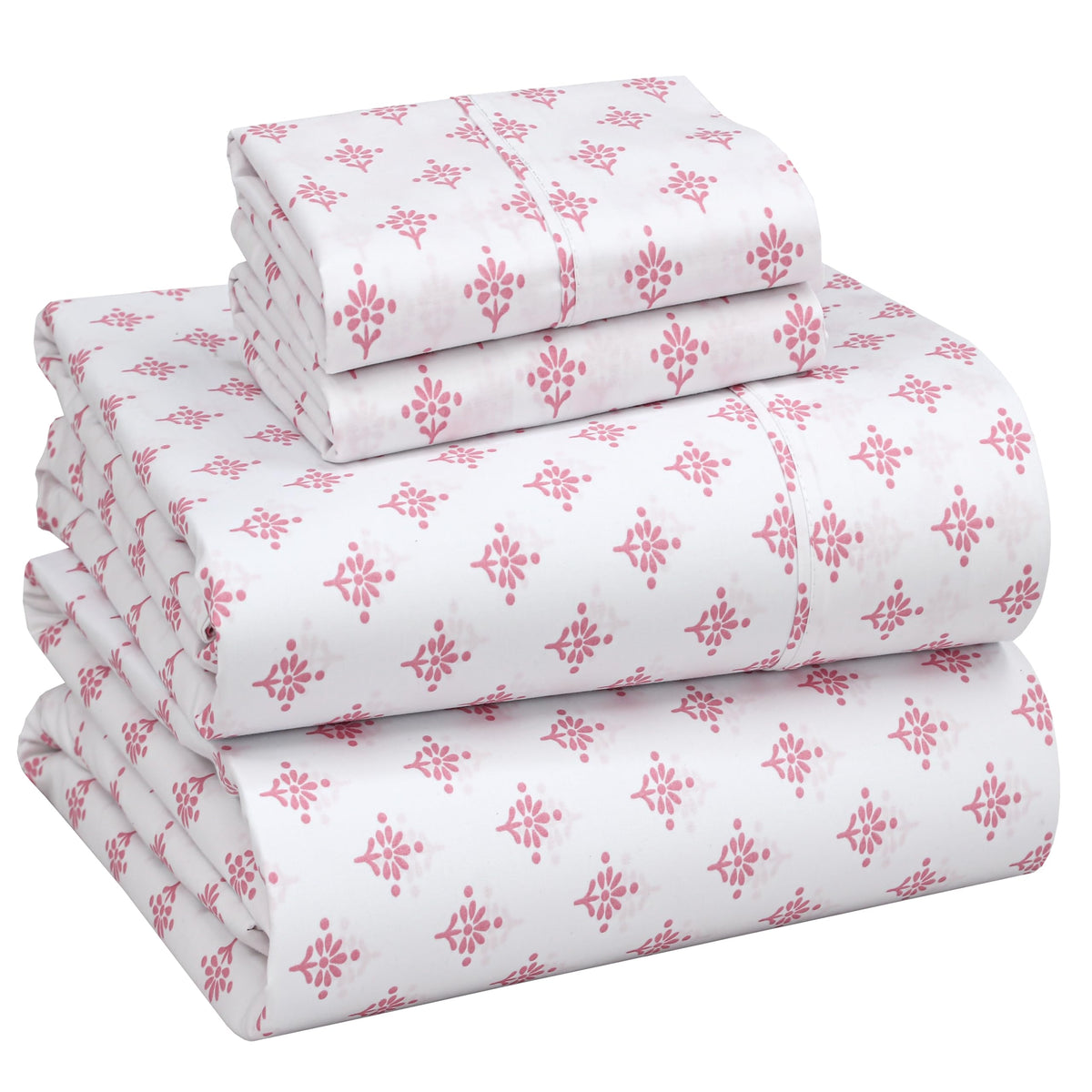 RUVANTI 100% Cotton Percale Sheets Queen Size, Block Print Motif