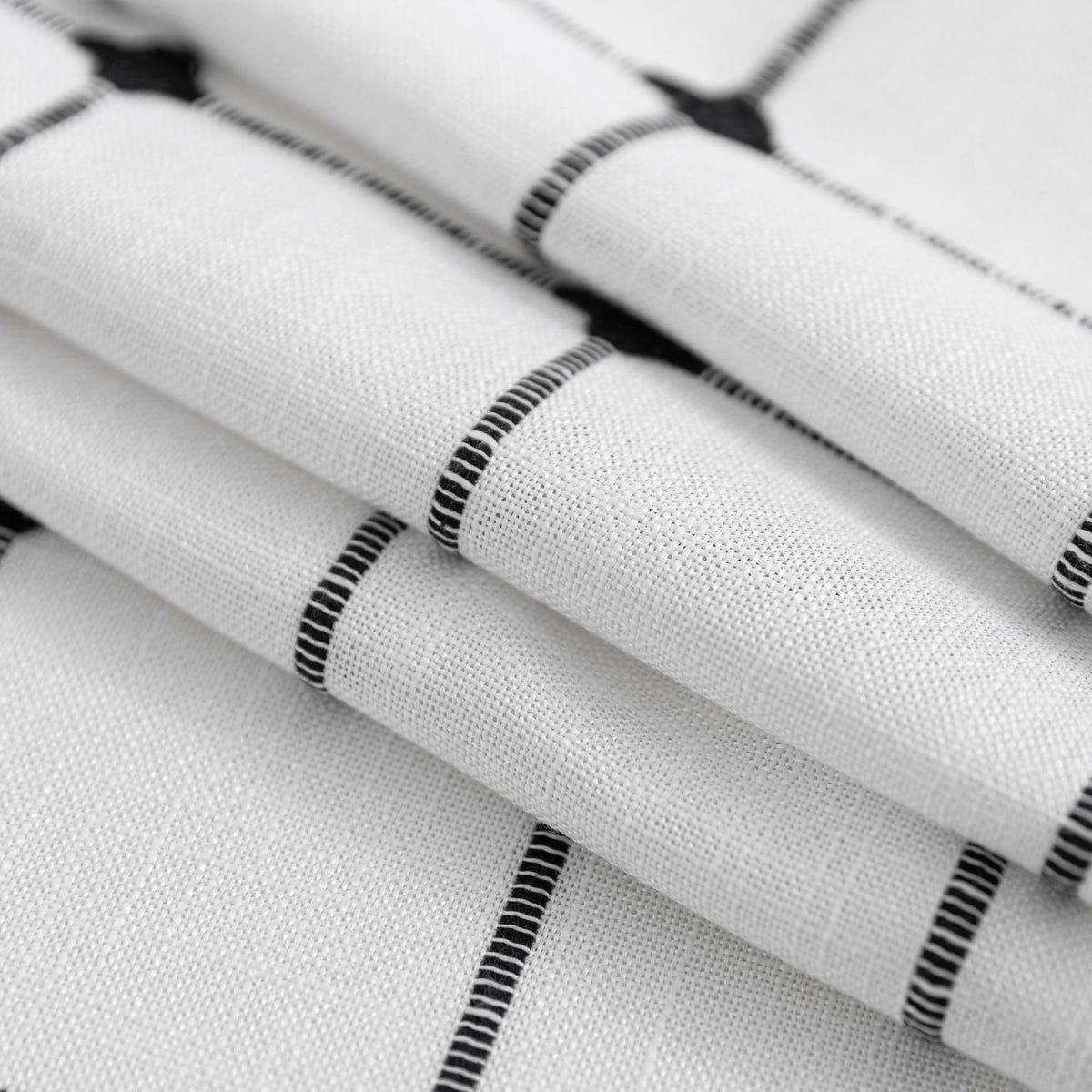 ROSERY No Hook Shower Curtain with Snap in Fabric Liner Set, Boho Farmhouse Black and White Woven Jacquard Grid Shower Curtain for Bathroom with Tassel, Checkered Pattern, 71" W x 74" L
