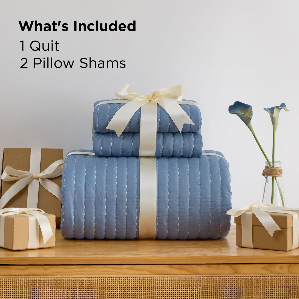 Bedsure Bedspreads Queen Size - Queen Quilt Bedding Set, Bedspread Coverlet, Lightweight Summer Comforter, 3-Piece Set with 90"x96" Coverlet & 2 Pillow Shams, All-Season Soft Microfiber, Blue