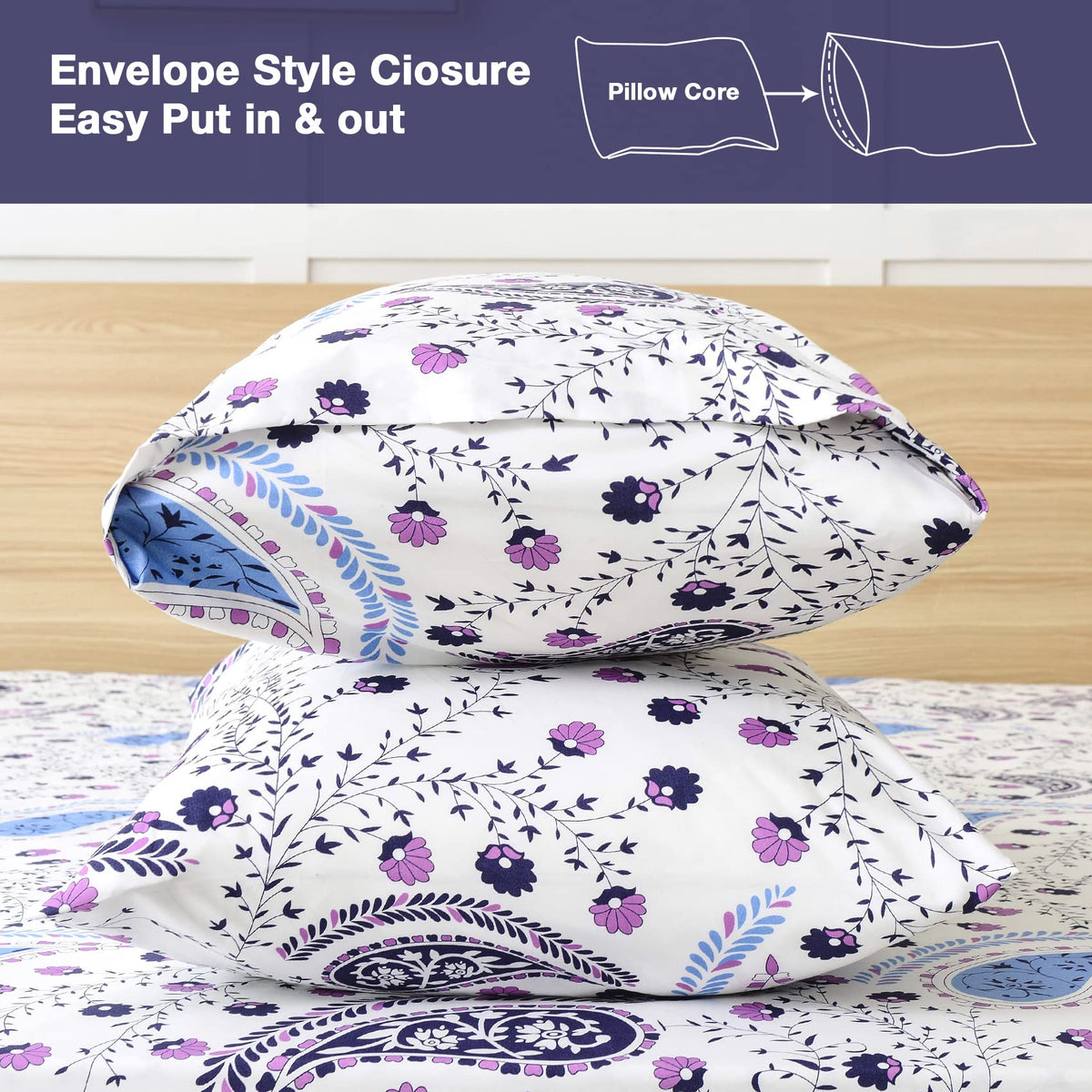 JSD 6 Piece Paisley Printed Sheet Set King Size, Soft Purple Pattern Microfiber Bed Sheets Deep Pocket